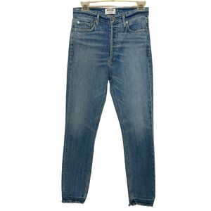 Agolde Riley High Rise Jeans Womens 27 Skinny Crop Stretch Med Wash Distressed